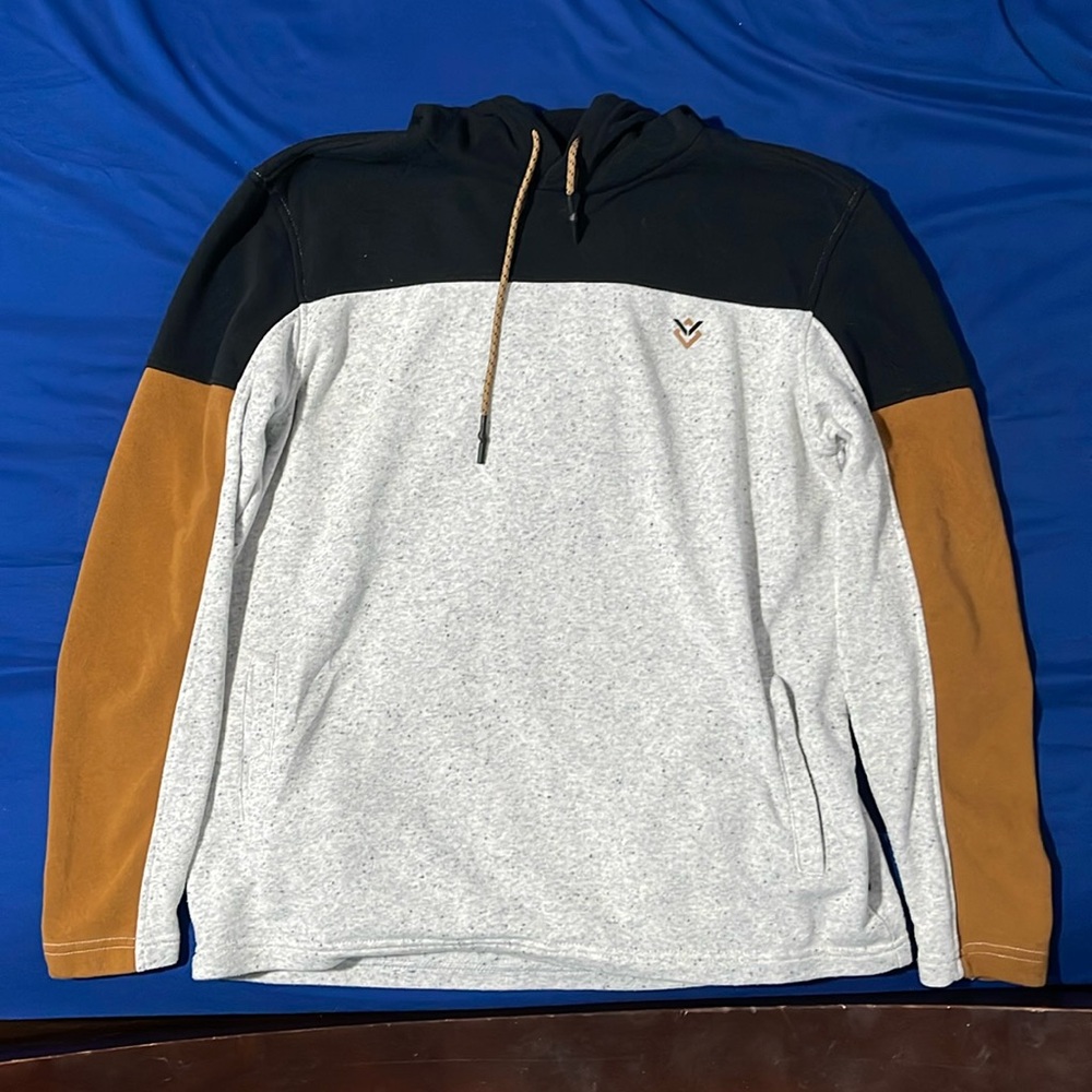Black, brown and grey hoodie.